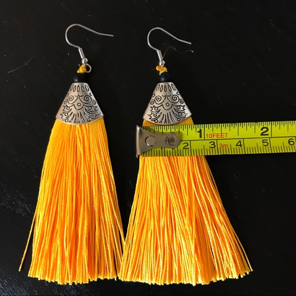 Vibrant Orange & Silver Tassel Earrings - Picture 4 of 6
